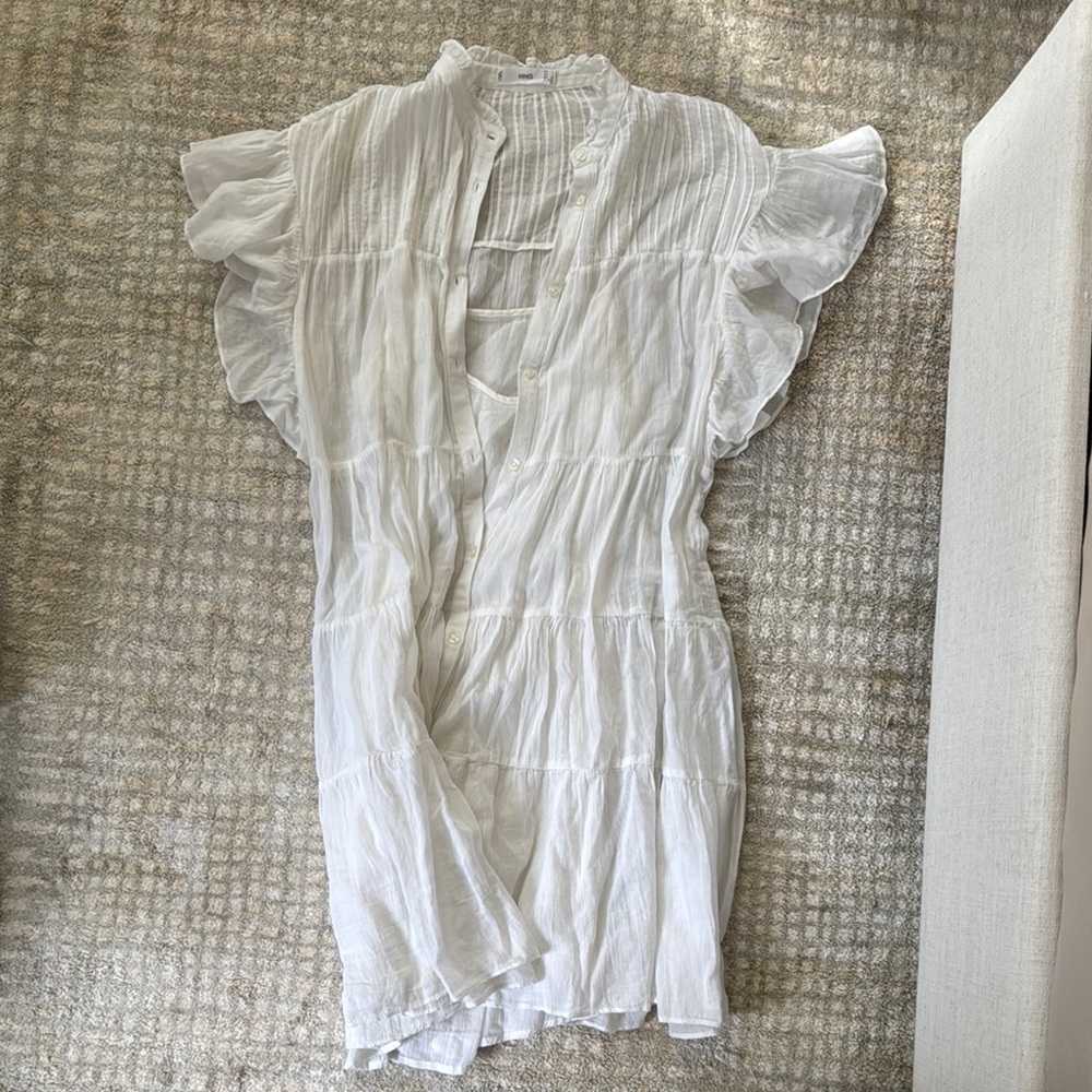 mango White Ruffled Button-Up Dress